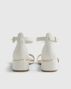 White Low Block Heel Sandals
