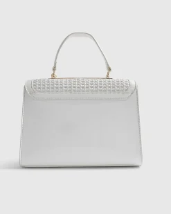 White Medium Woven Charm Tote Bag