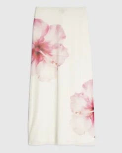 White Mesh Floral Print Maxi Skirt