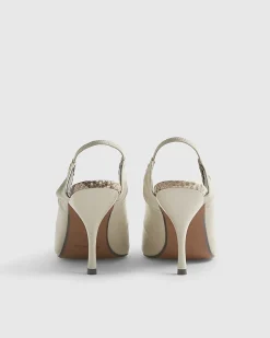 White Metal Toe Cap Slingback Court Heels