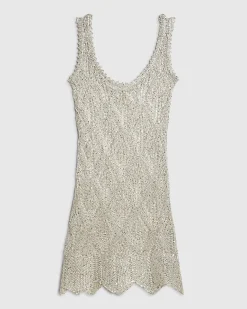 White Metallic Knit Tunic Beach Dress