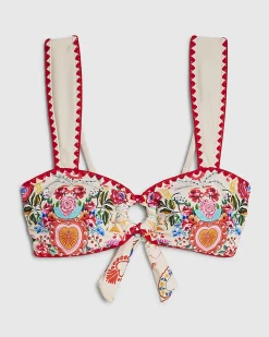 White Mexicana Floral Wide Strap Bikini Top
