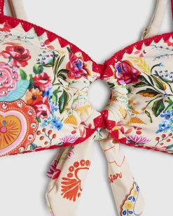 White Mexicana Floral Wide Strap Bikini Top
