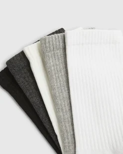 White Mixed Ribbed Tube Pack Of 5 Socks
