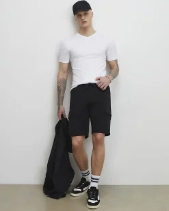 White Muscle Fit Cotton V Neck T-Shirt