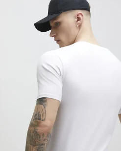 White Muscle Fit Cotton V Neck T-Shirt