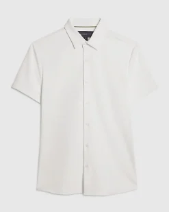 White Muscle Fit Pique Shirt