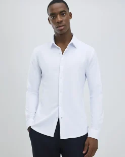 White Muscle Fit Stretch Pique Smart Shirt