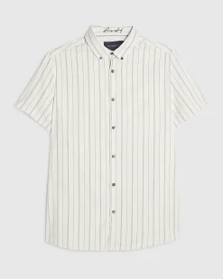 White Muscle Fit Stripe Short Sleeve Shirt