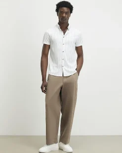 White Muscle Fit Stripe Short Sleeve Shirt