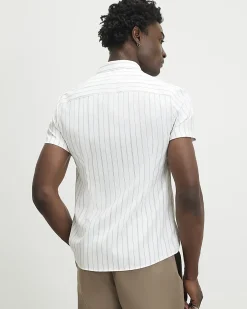 White Muscle Fit Stripe Short Sleeve Shirt