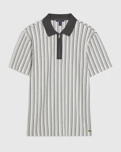 White Muscle Fit Stripe Textured Polo Shirt