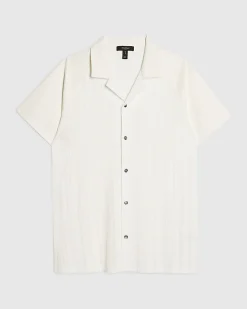 White Muscle Fit Texture Short Sleeve Shirt
