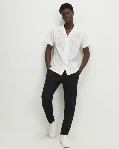 White Muscle Fit Texture Short Sleeve Shirt