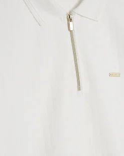 White Muscle Fit Textured Zip Polo Shirt
