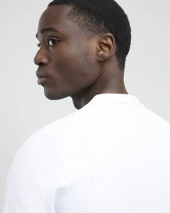White Muscle Fit Textured Knit T-shirt