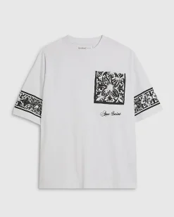 White Oversized Cotton Baroque Print T-Shirt