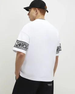 White Oversized Cotton Baroque Print T-Shirt