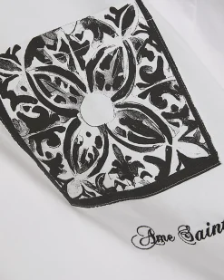 White Oversized Cotton Baroque Print T-Shirt