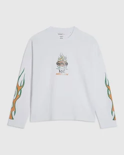 White Oversized Cotton Flame Sleeve T-Shirt