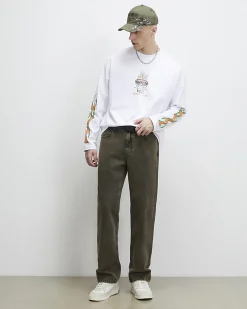 White Oversized Cotton Flame Sleeve T-Shirt