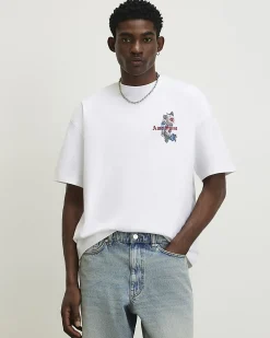 White Oversized Cotton Floral Dove T-Shirt
