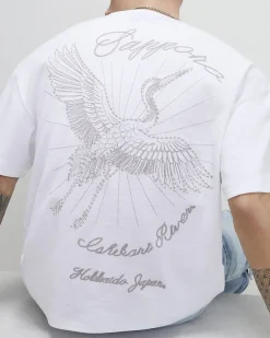 White Oversized Cotton Sappora Crane T-Shirt