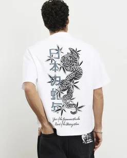 White Oversized Cotton Snake T-Shirt