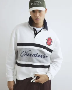 White Oversized Fit Colour Block Rugby Shirt