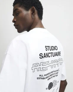 White Oversized Fit Cotton Sanctuaire T-Shirt