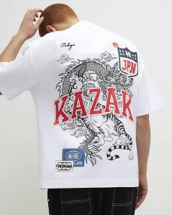 White Oversized Fit Cotton Kazaki T-Shirt