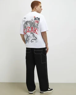White Oversized Fit Cotton Kazaki T-Shirt