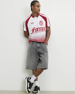 White Oversized Fit Ombre Football T-Shirt