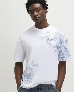 White Oversized Floral Midweight T-Shirt