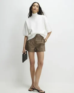 White Oversized Knitted High Neck Top
