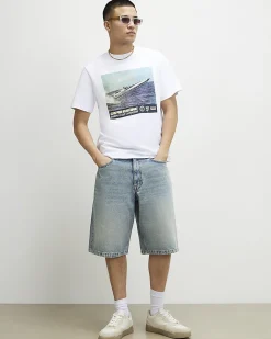 White Oversized Speed Boat Graphic T-Shirt