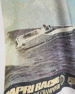 White Oversized Speed Boat Graphic T-Shirt