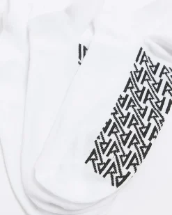 White Pack Of 5 Ribbed Monogram Trainer Socks