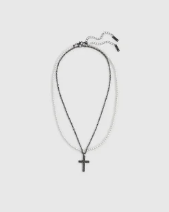 White Pearl Cross Pack Of 2 Necklaces