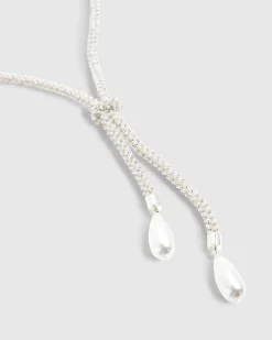 White Pearl Embellished Knot Necklace