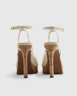 White Peep Toe Platform Heeled Sandals