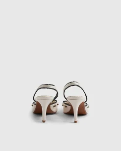 White Piped Bow Slingback Court Heels