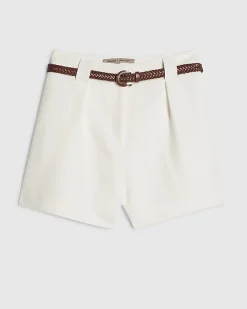 White Plaited Belt Tailored Shorts