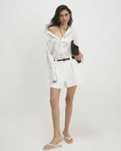 White Plaited Belt Tailored Shorts