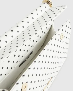 White Polka Dot Metal Handle Clutch Bag
