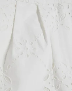 White Poplin Broderie Scallop Edge Shorts