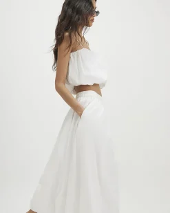 White Poplin Bubble Hem Skirt