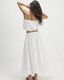 White Poplin Bubble Hem Skirt
