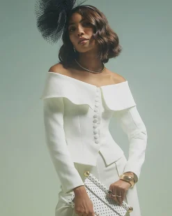 White Premium Structured Bardot Jacket