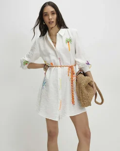 White Print Tie Shirt Dress